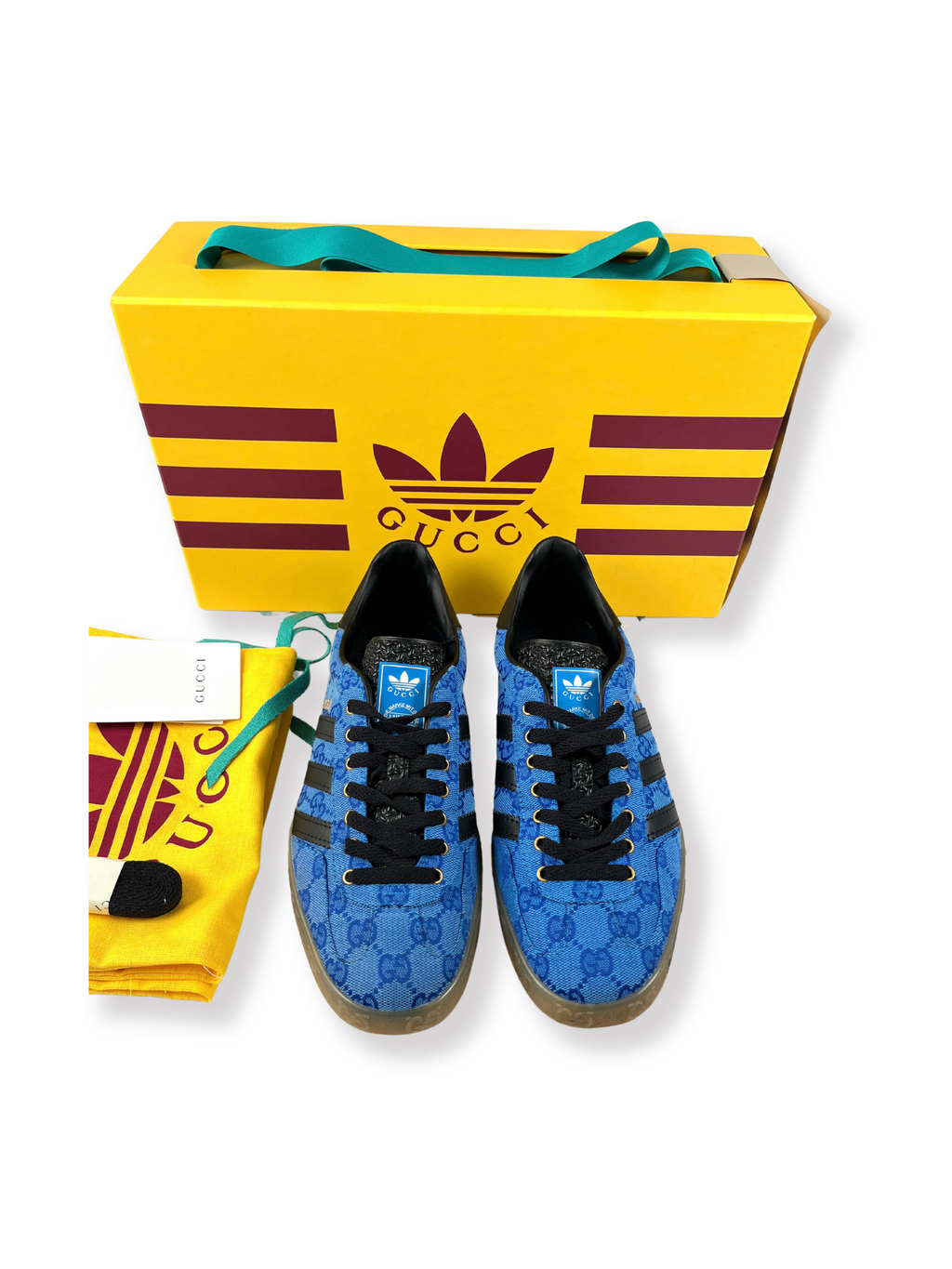 GUCCI - x ADIDAS GAZELLE TRAINERS BLUE MONO - SZ W 8 / M 7.5 US