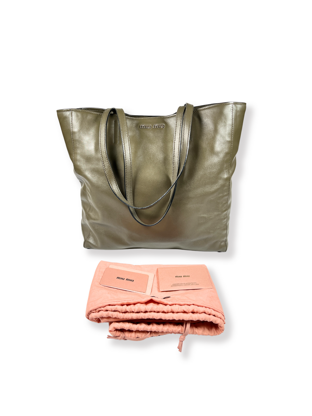 MIU MIU - DARK GREEN VITELLO LUX TOTE