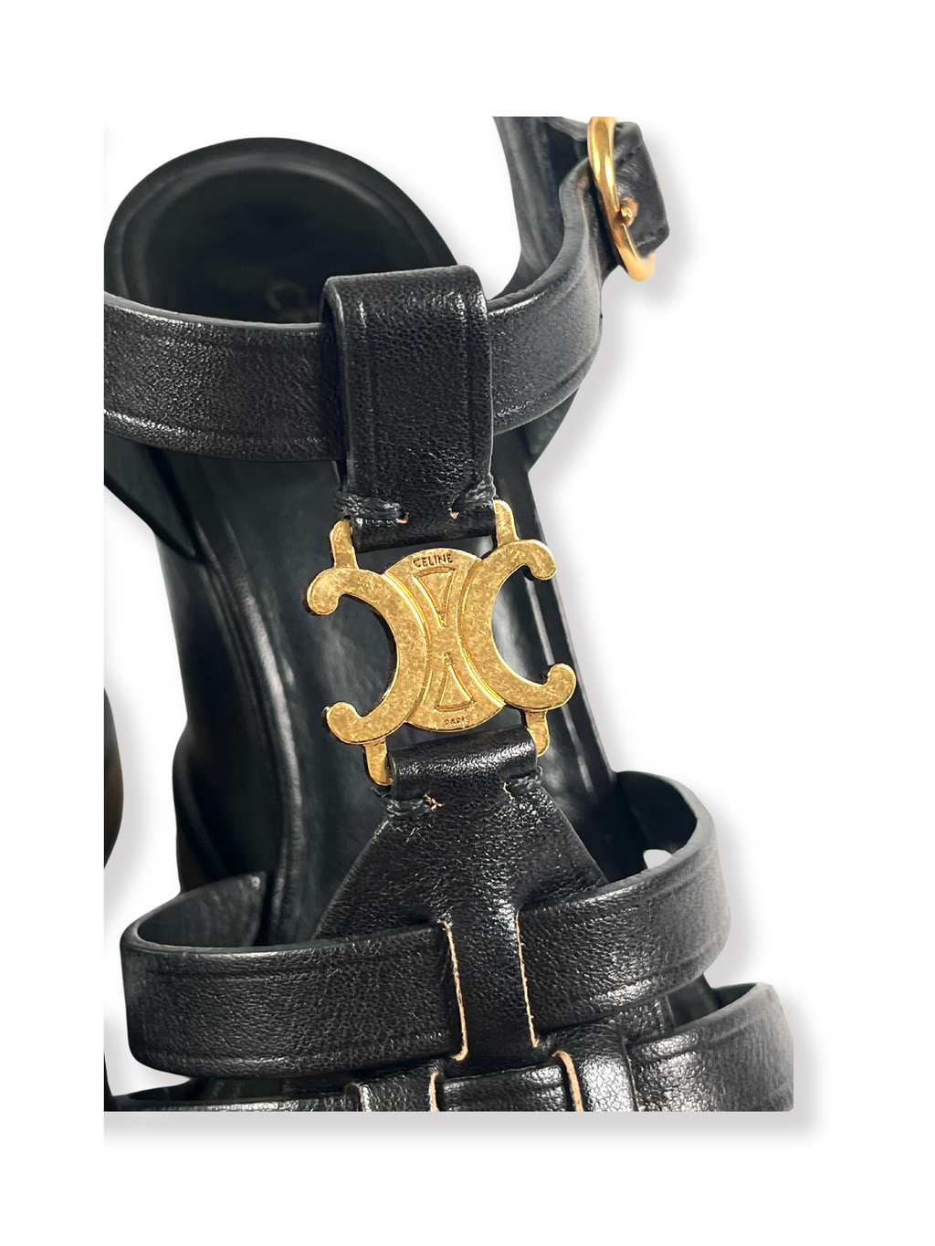 CELINE - TRIOMPHE WEDGE SANDAL IN BLACK - SZ 35