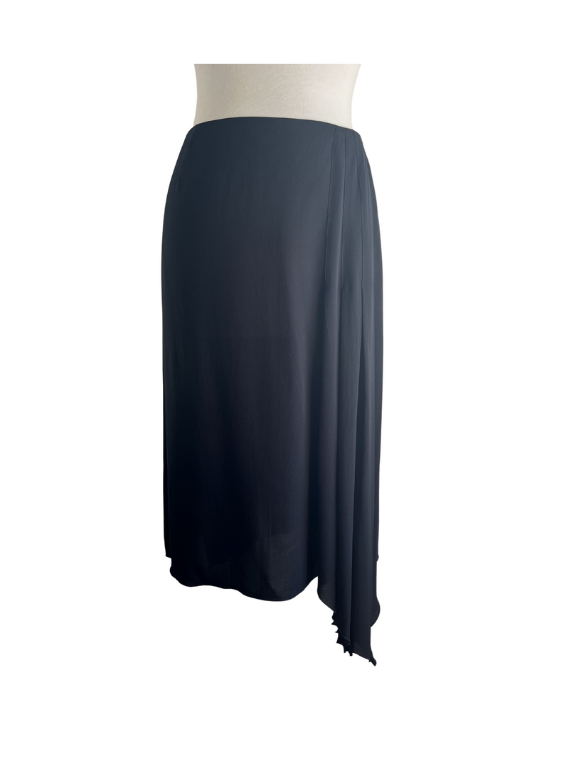 CHANEL - BLACK SILK ASYMMETRIC HEM WRAP SKIRT - SZ IT 42