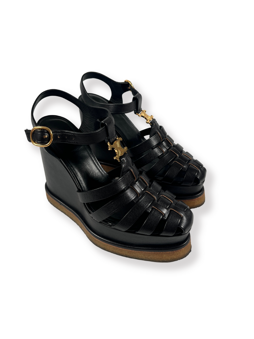 CELINE - TRIOMPHE WEDGE SANDAL IN BLACK - SZ 35