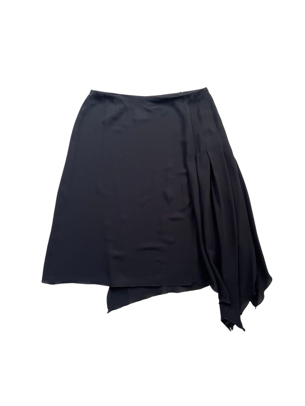 CHANEL - BLACK SILK ASYMMETRIC HEM WRAP SKIRT - SZ IT 42