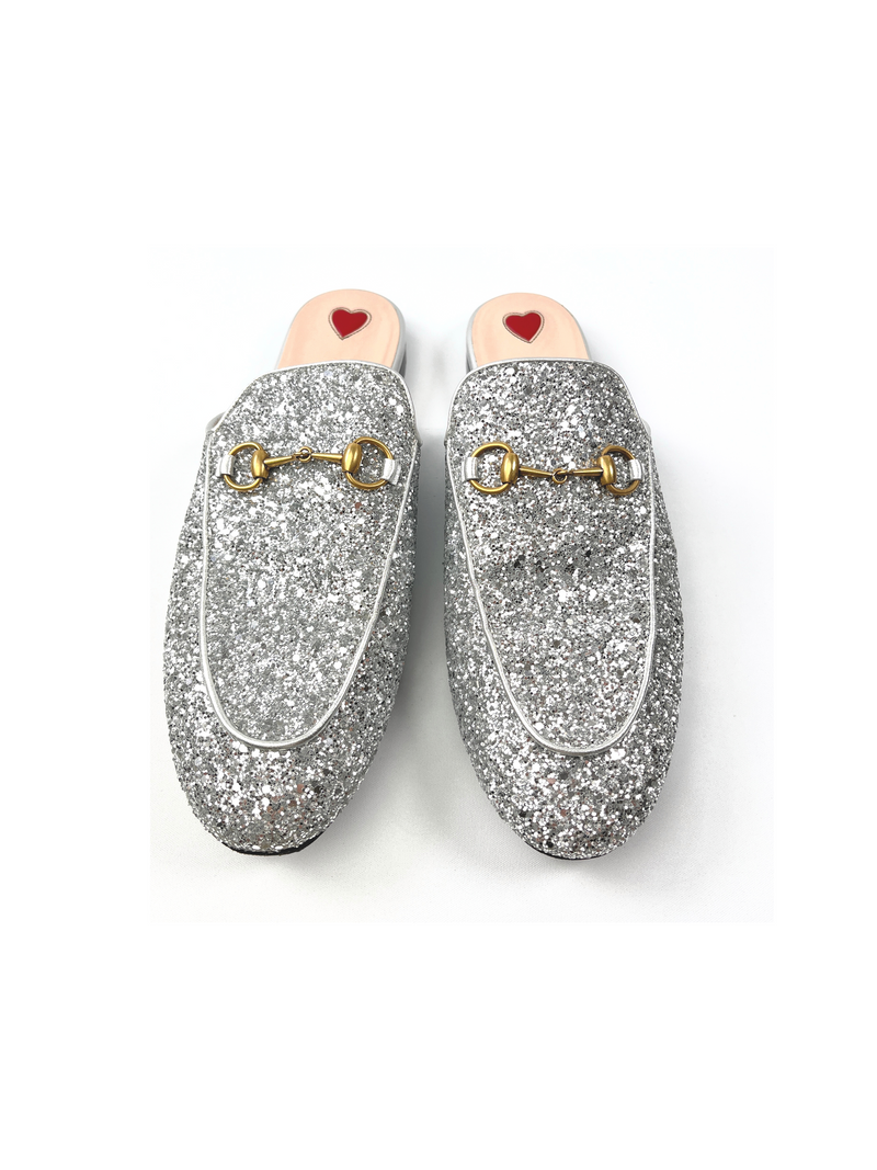 GUCCI SILVER GLITTER PRINCETOWN SLIPPERS SZ 40 RE.LUXE AU
