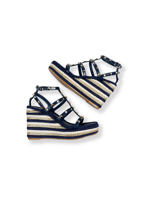 VALENTINO - ROCKSTUD WEDGE SANDAL IN BLUE - SZ 36