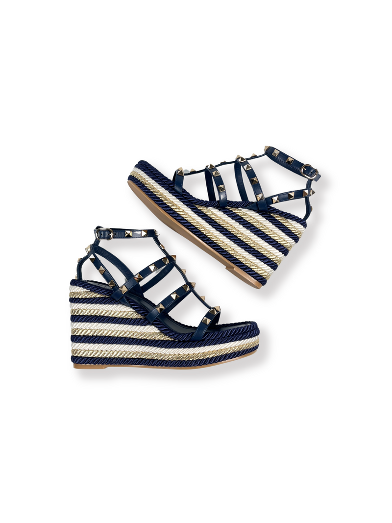 VALENTINO - ROCKSTUD WEDGE SANDAL IN BLUE - SZ 36