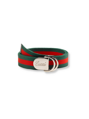 GUCCI - GREEN & RED WEB D-RING BUCKLE BELT - SZ 110/44