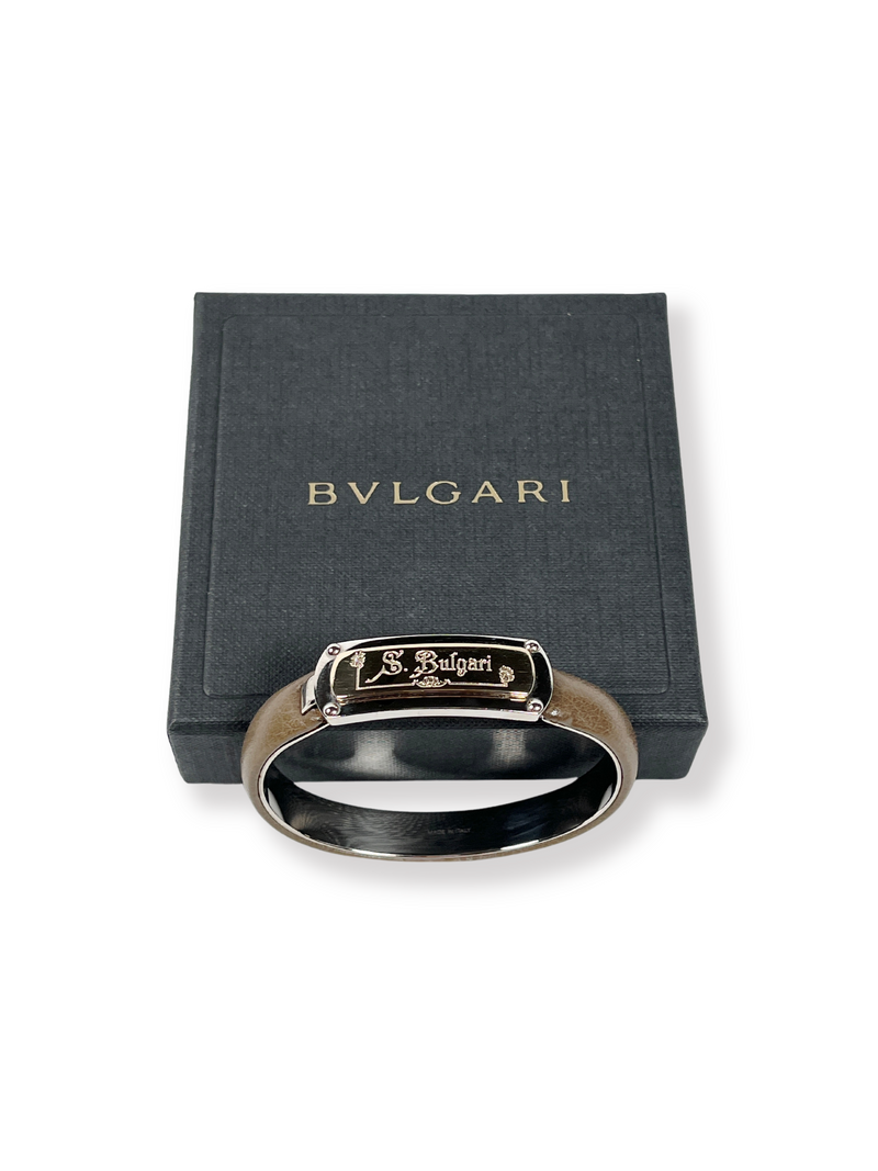 BVLGARI - SOTIRIO BANGLE BRACELET GREY LEATHER