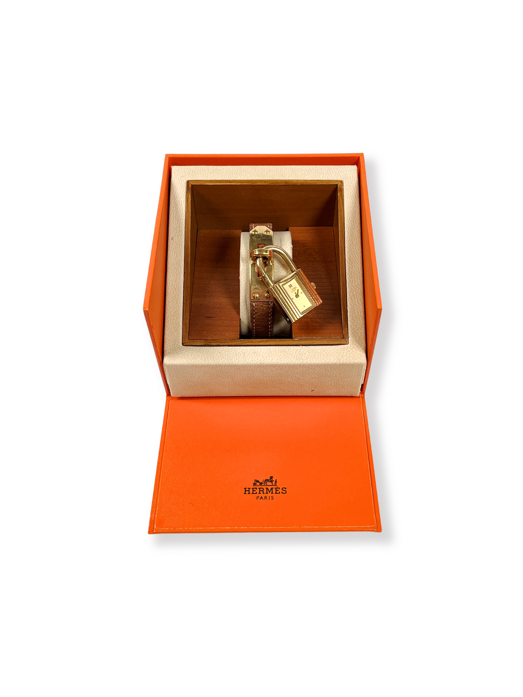 HERMES - GOLD & TAN KELLY WATCH - WITH BOX