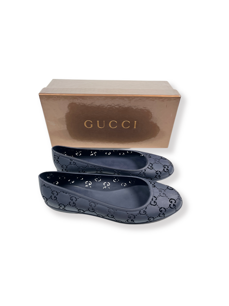 GUCCI - NAVY BLUE GG RUBBER BALLET FLATS - SZ 39