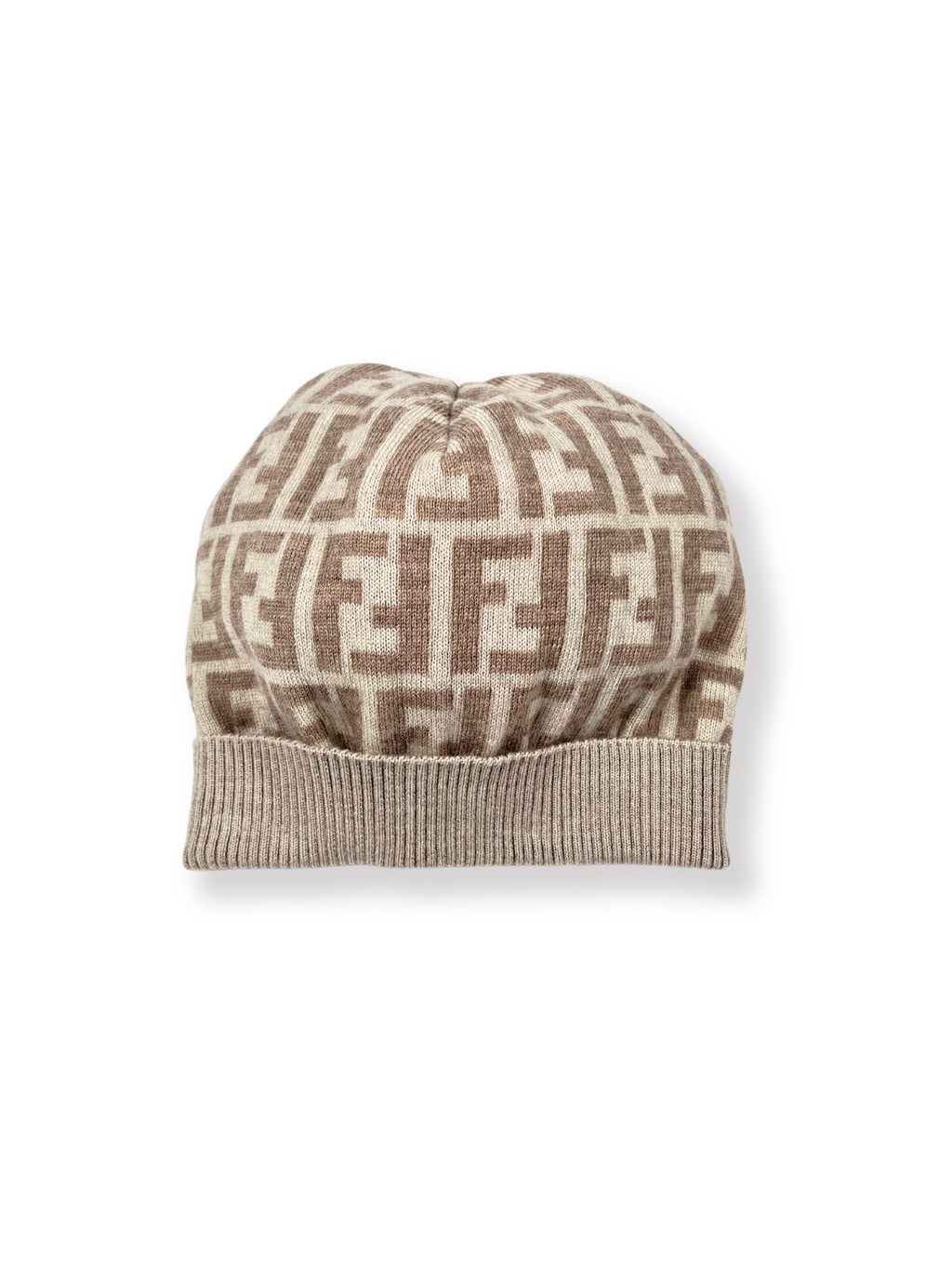 FENDI - ZUCCA FF WOOL BEANIE IN BEIGE AND CREAM