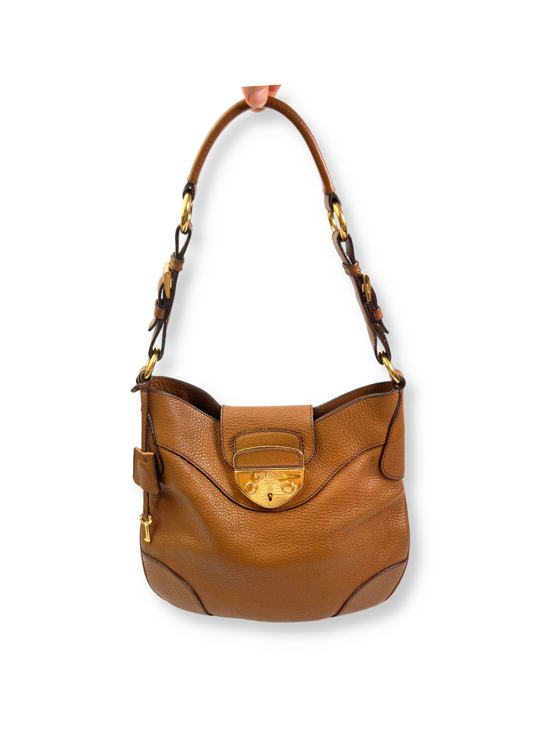 PRADA - SOUND HANDBAG IN CAMEL LEATHER