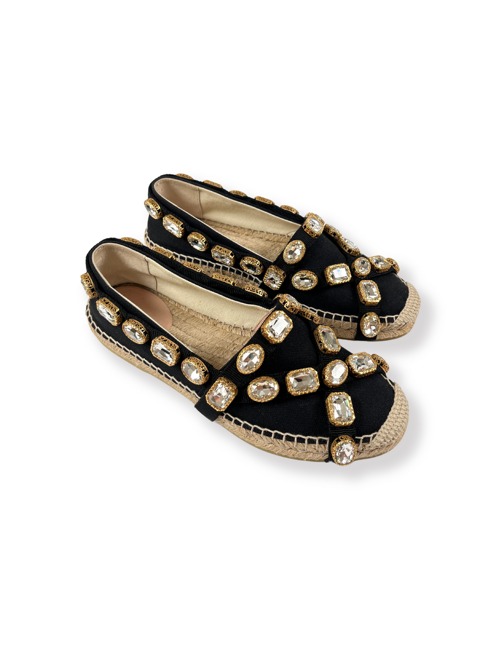 GUCCI - CRYSTAL EMBELLISHED BLACK ESPADRILLES - SZ 37