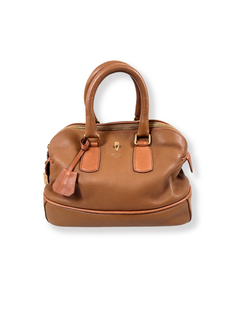 CELINE VINTAGE TAN LEATHER BOWLING SHOULDER BAG RE.LUXE AU