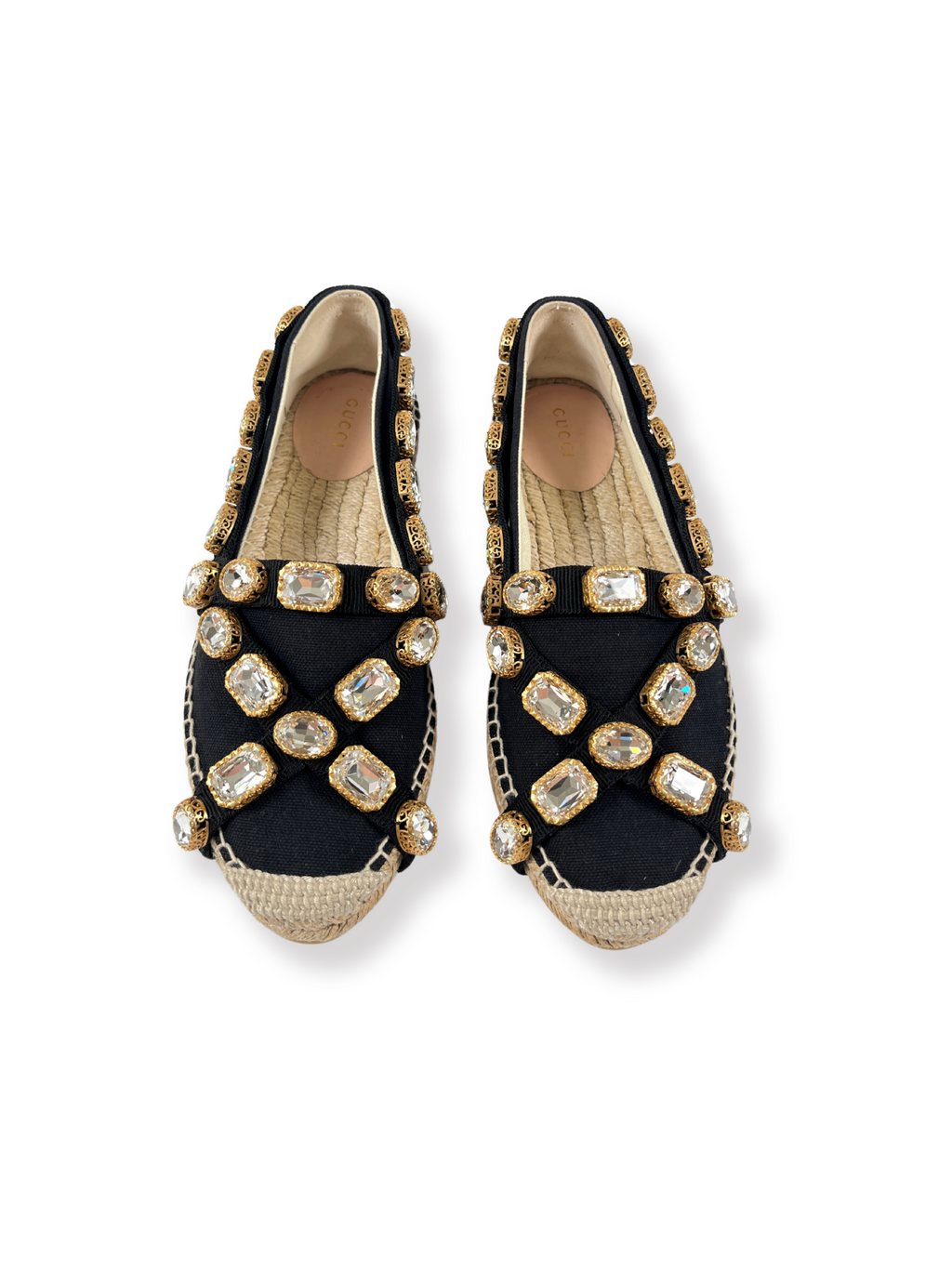 GUCCI - CRYSTAL EMBELLISHED BLACK ESPADRILLES - SZ 37