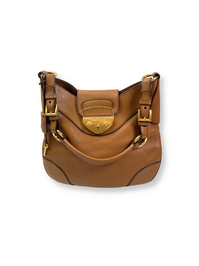 PRADA - SOUND HANDBAG IN CAMEL LEATHER