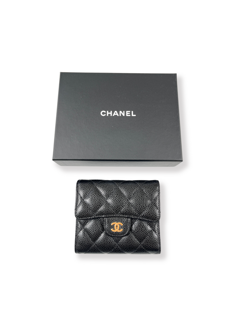 CHANEL - CAVIAR QUILTED COMPACT FLAP WALLET BLACK