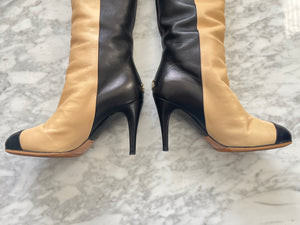 CHANEL - TWO TONE KNEE HIGH BOOTS - SZ 34.5