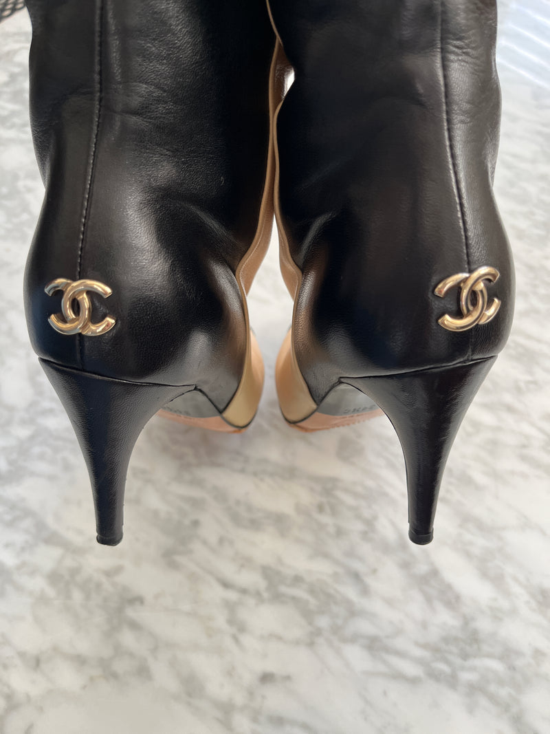 CHANEL - TWO TONE KNEE HIGH BOOTS - SZ 34.5