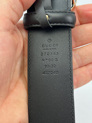 GUCCI - INTERLOCKING GG BLACK LEATHER BELT - SZ 80 / 32