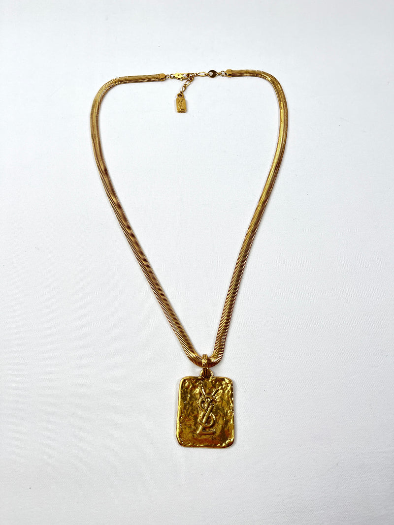 YSL - VINTAGE YSL HAMMERED PENDANT NECKLACE