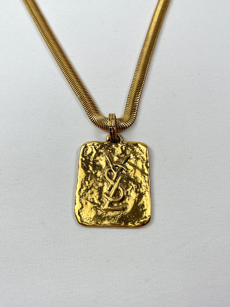 YSL - VINTAGE YSL HAMMERED PENDANT NECKLACE