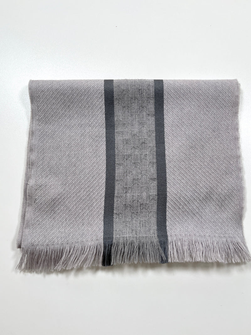 GUCCI - GG GUCCISSIMA GREY WOOL SCARF SHAWL - 100% WOOL