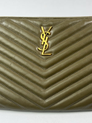 SAINT LAURENT - KHAKI MONOGRAM SMALL QUILTED POUCH