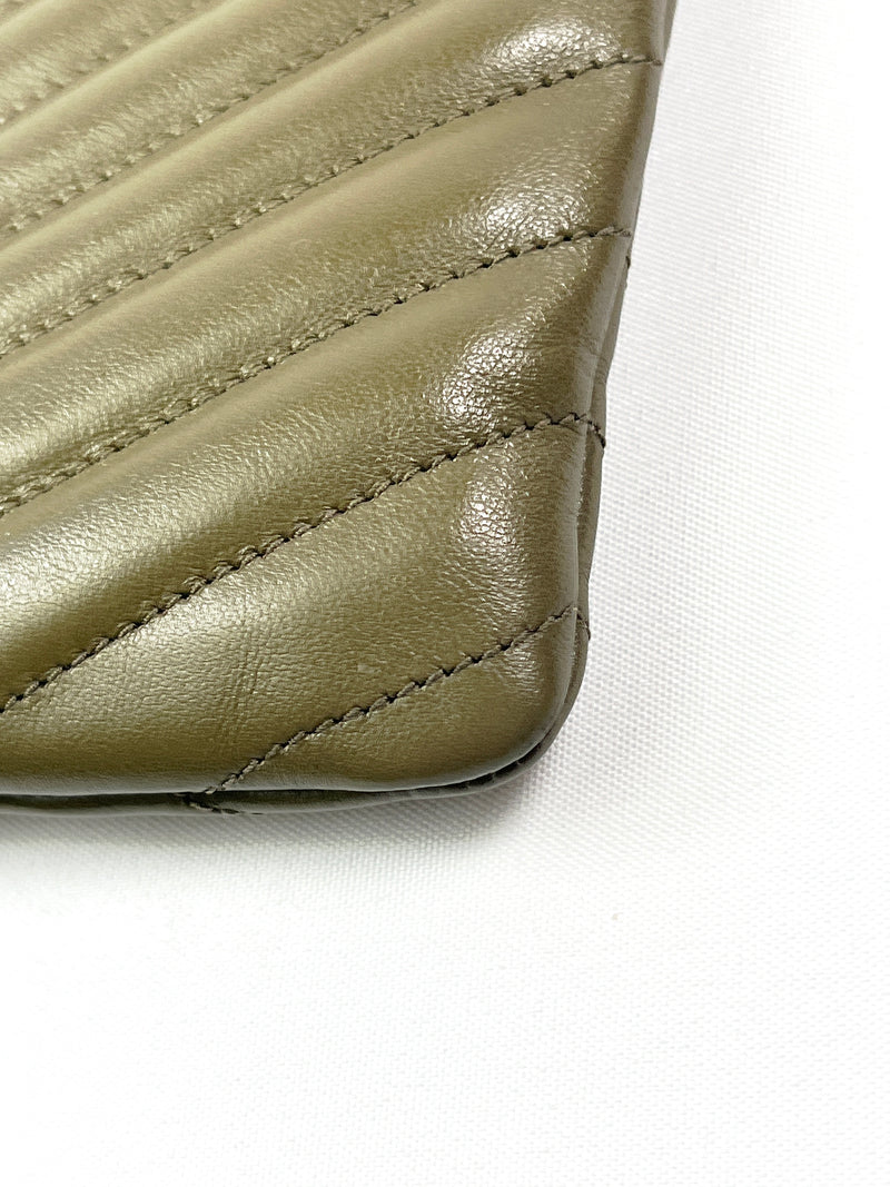 SAINT LAURENT - KHAKI MONOGRAM SMALL QUILTED POUCH