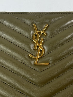 SAINT LAURENT - KHAKI MONOGRAM SMALL QUILTED POUCH