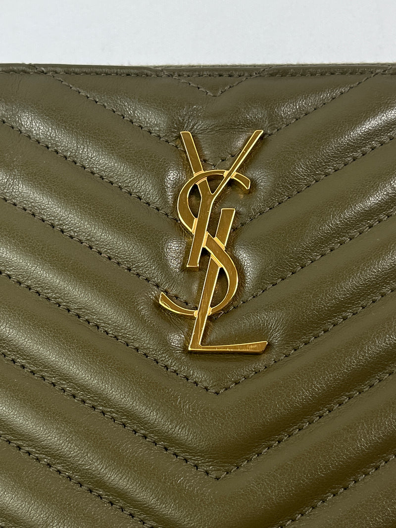 SAINT LAURENT - KHAKI MONOGRAM SMALL QUILTED POUCH