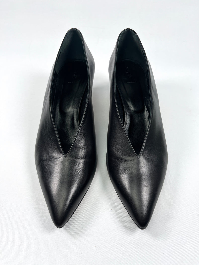 AEYDE - CAMILLA BLACK LEATHER HEELS - SZ 40