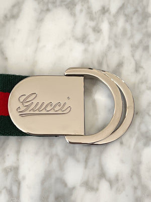 GUCCI - GREEN & RED WEB D-RING BUCKLE BELT - SZ 110/44