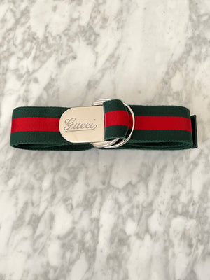 GUCCI - GREEN & RED WEB D-RING BUCKLE BELT - SZ 110/44