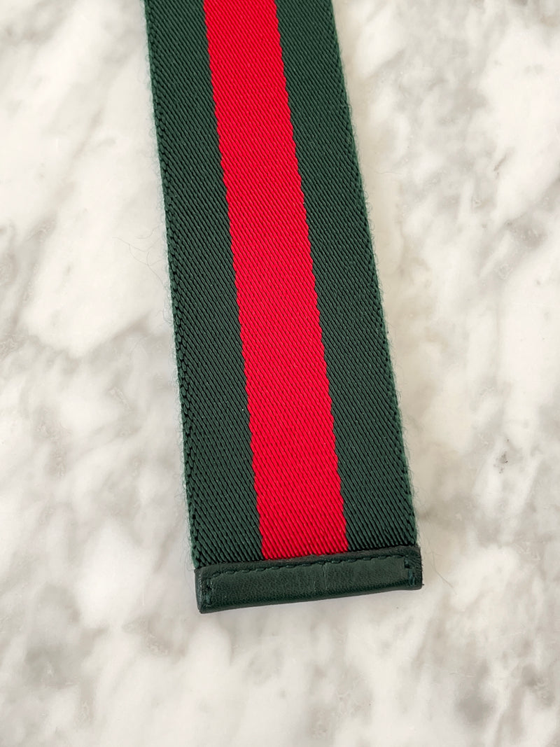 GUCCI - GREEN & RED WEB D-RING BUCKLE BELT - SZ 110/44