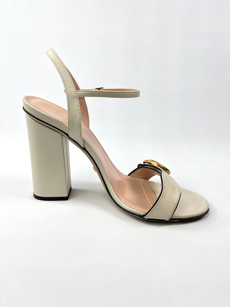 GUCCI - OFF WHITE GG MARMONT ANKLE STRAP SANDALS  - SZ 38