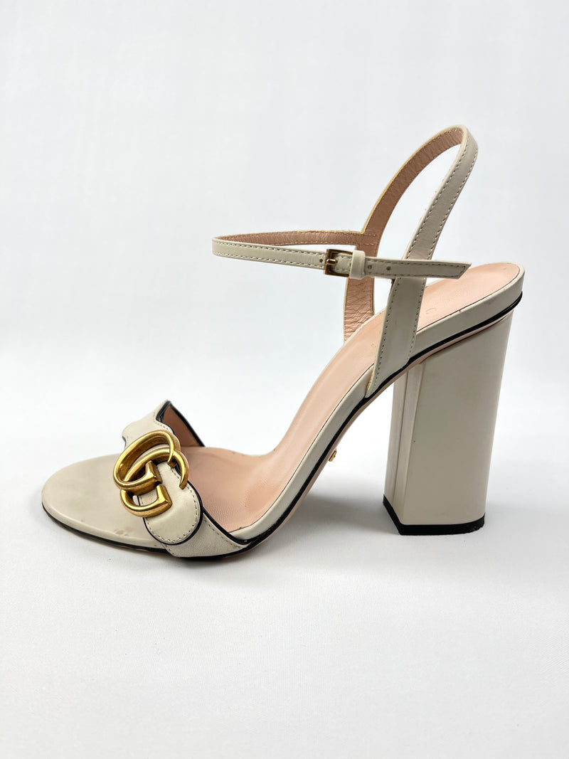 GUCCI - OFF WHITE GG MARMONT ANKLE STRAP SANDALS  - SZ 38