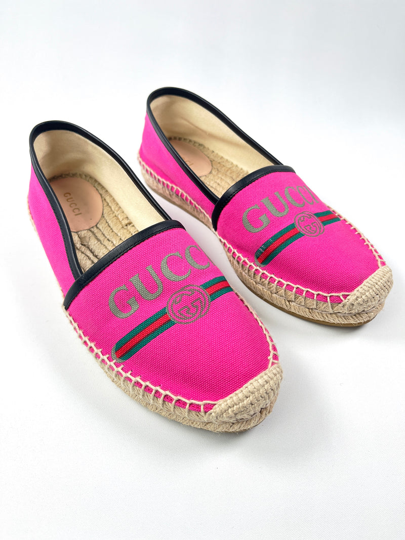 GUCCI - CANVAS LOGO ESPADRILLES CYCLAMEN ROSE - SZ 37.5