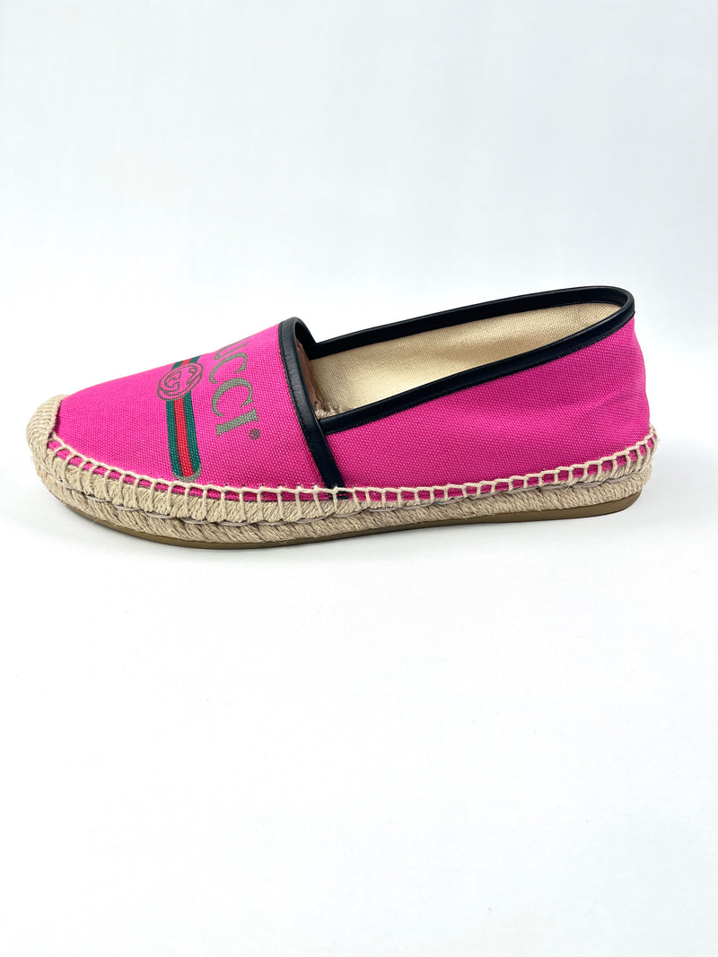 GUCCI - CANVAS LOGO ESPADRILLES CYCLAMEN ROSE - SZ 37.5