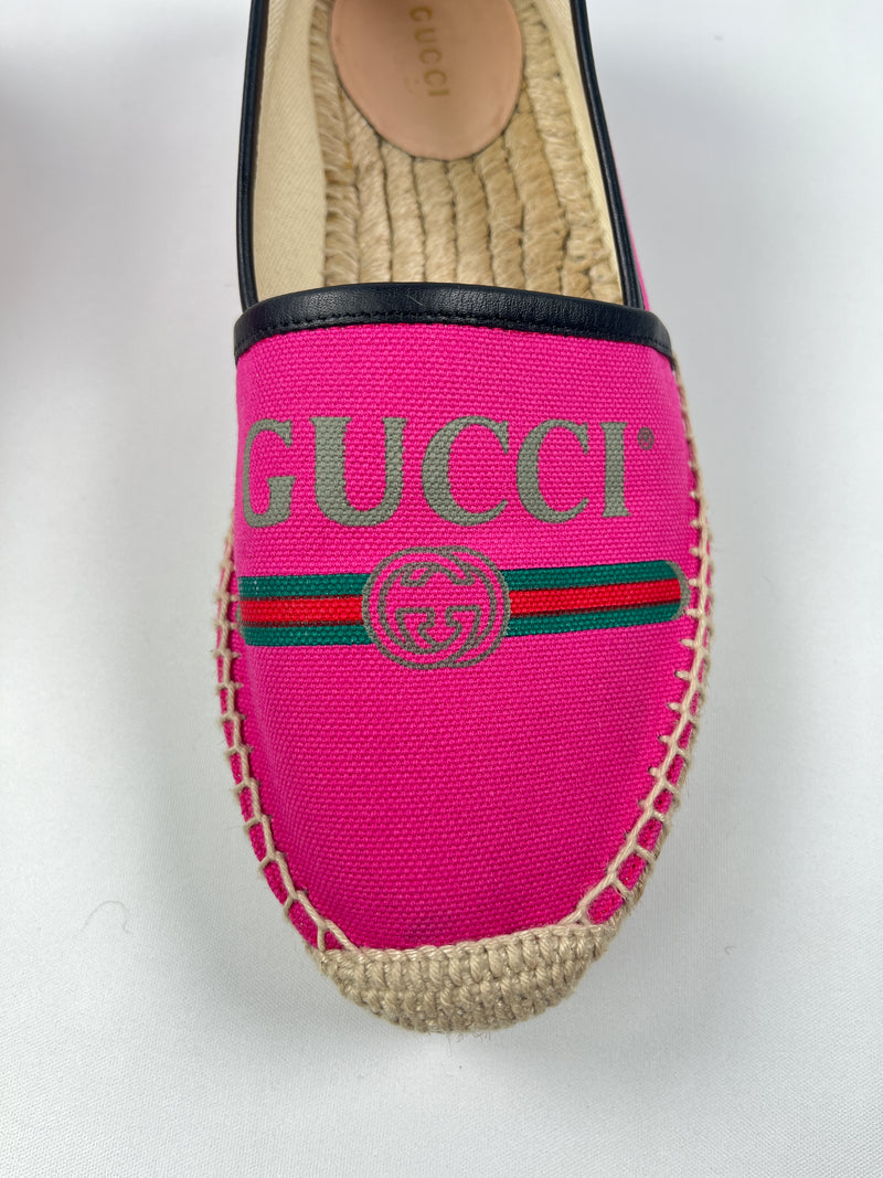 GUCCI - CANVAS LOGO ESPADRILLES CYCLAMEN ROSE - SZ 37.5