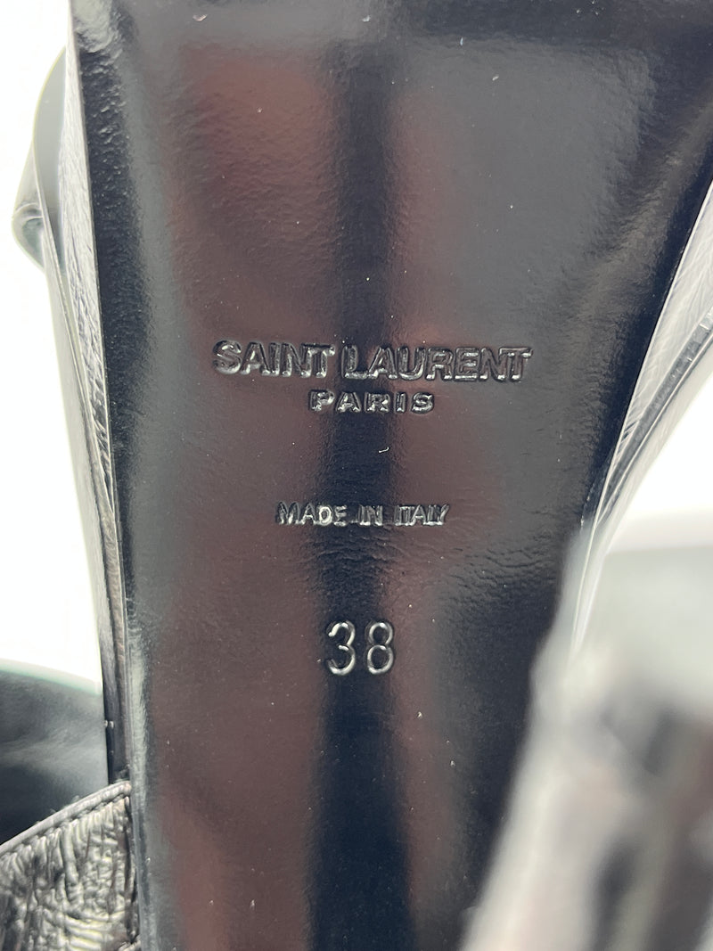 SAINT LAURENT - BLACK LEATHER ANKLE STRAP SANDALS - SZ 38