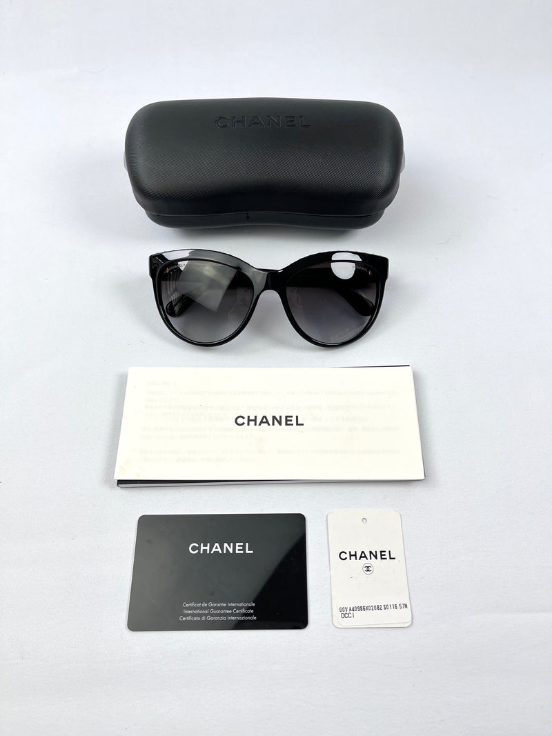 CHANEL - PEARL EMBELLISHED GRADIENT BUTTERFLY SUNGLASSES