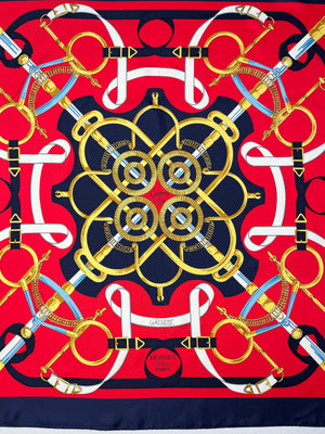 HERMES - NAVY & RED EPERON D'OR SILK SCARF