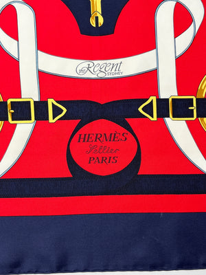 HERMES - NAVY & RED EPERON D'OR SILK SCARF