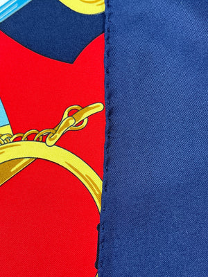 HERMES - NAVY & RED EPERON D'OR SILK SCARF