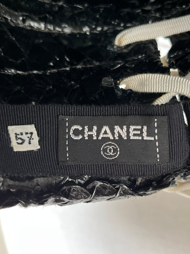 CHANEL - VINTAGE WOVEN RAFFIA HAT WITH BOX