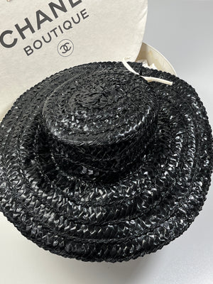 CHANEL - VINTAGE WOVEN RAFFIA HAT WITH BOX