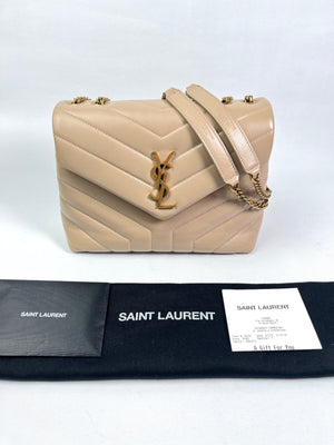 SAINT LAURENT - YSL SMALL LOULOU IN DARK BEIGE QUILTED LEATHER