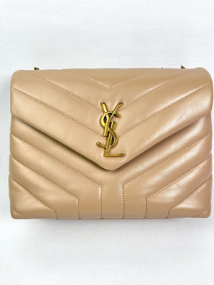 SAINT LAURENT - YSL SMALL LOULOU IN DARK BEIGE QUILTED LEATHER