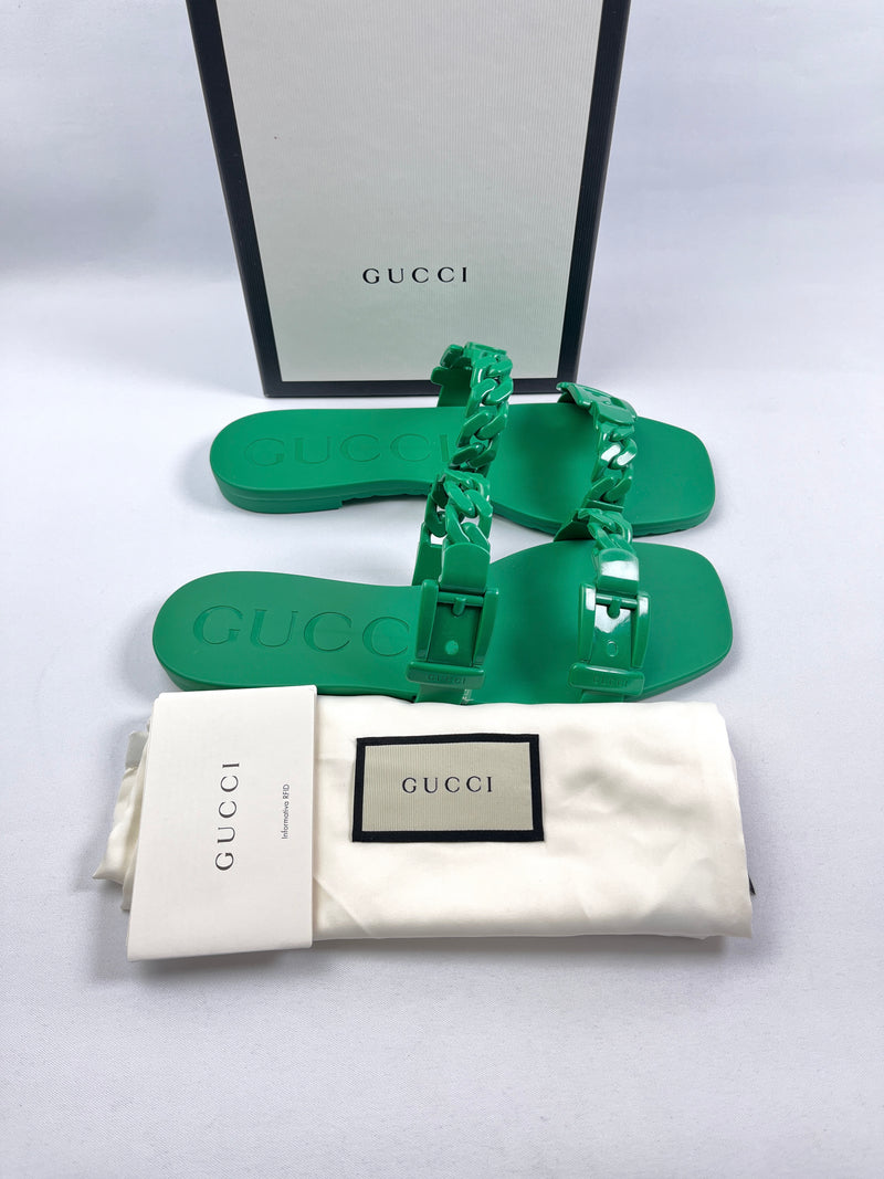 GUCCI - RUBBER SLIDE SANDAL IN VERT - SZ 37 - NEW