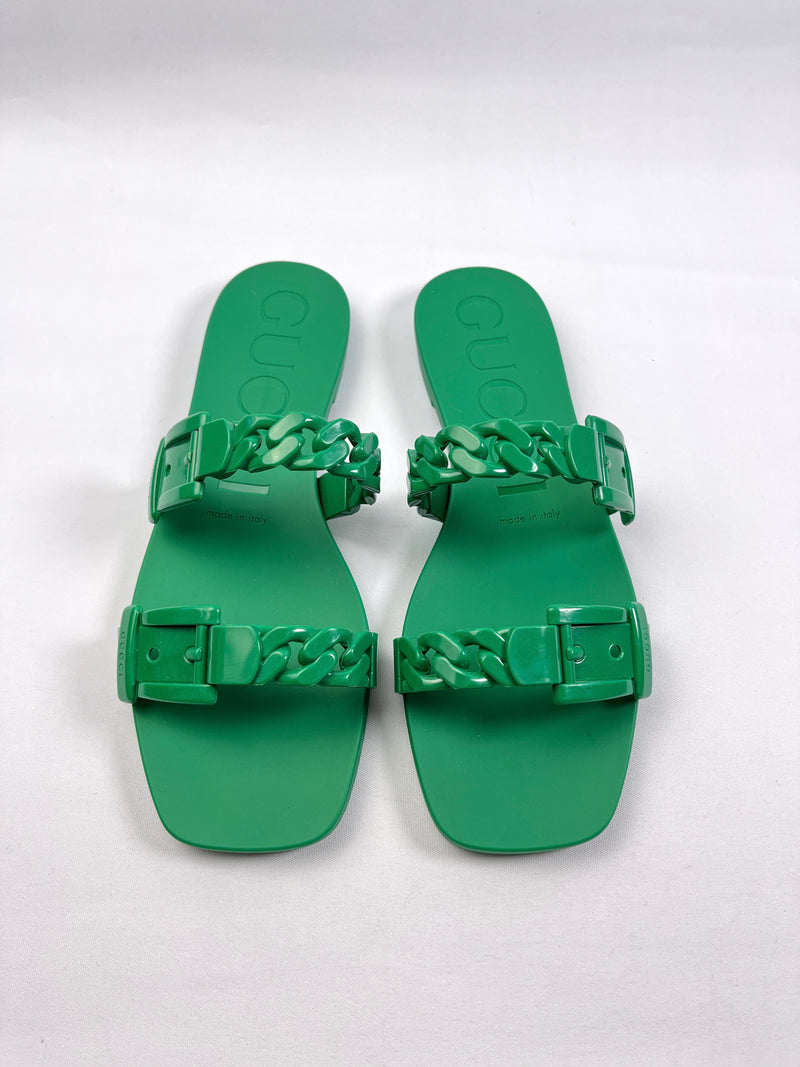 GUCCI - RUBBER SLIDE SANDAL IN VERT - SZ 37 - NEW